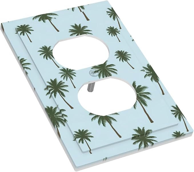 Tropical Palm Tree Pattern Duplex Wall Plate - 1-Gang Standard US Size Coastal Breeze Outlet Covers for Beach House Decor