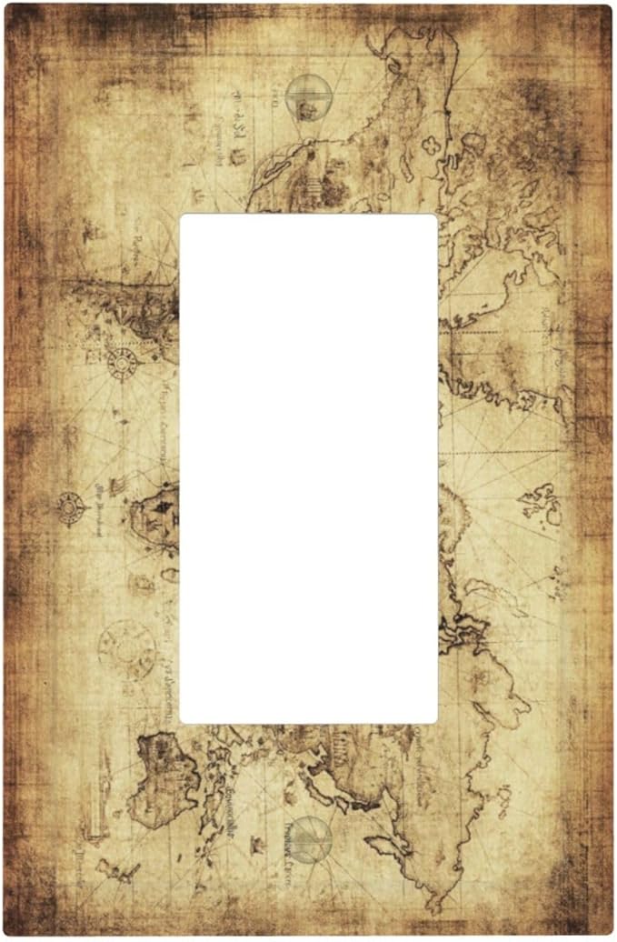 Old World Ocean Map 1 Gang Rocker/Decora Outlet Light Switch Wall Plate Cover Faceplate Decorative Switchplate Kitchen Home Bedroom Decorate