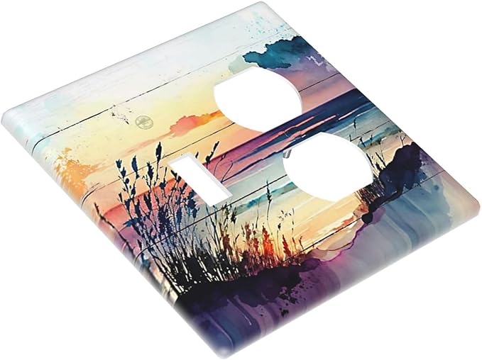 Decorative Outlet Covers Watercolor Sunset Beach Nature Coastal Seascape 2 Gang Wall Plate Single Toggle Duplex Light Switch Cover Switch Plate Covers Faceplate for Bedroom Decor