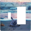 2 Gang Combination 1-Toggle 1-Rocker GFCI/Decorator Outlet Light Switch Cover Nautical Sea Ocean Beach Blue Turtles Starfish Coastal Marine Decorative Combo Two Dual Device Receptacle Wall Plate
