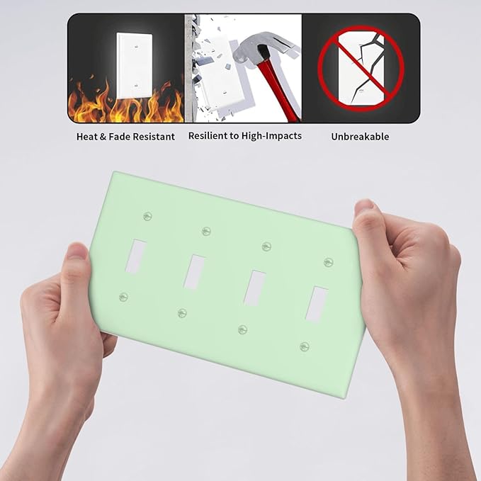 Green 4 Gang Quad Toggle Light Switch Cover Decorative Electric Decorative Quadruple Device Switch Face Wall Plate Screwless