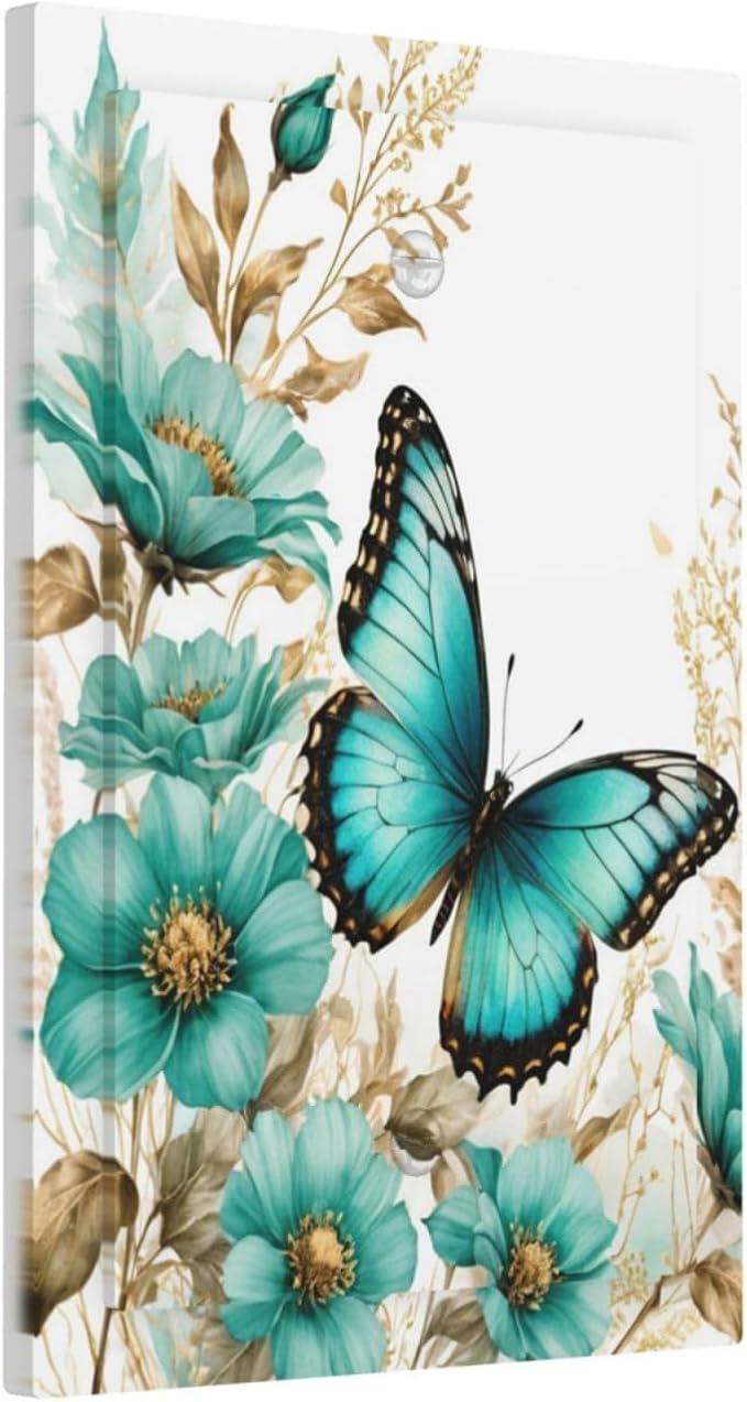 Decorative Light Switch Cover Plate Butterfly on Blue Daisy Flower Floral Golden Leaf 1 Gang No Device Single Blank Outlet Covers Wall Plate Cover Switchplate Electrical Face Plate
