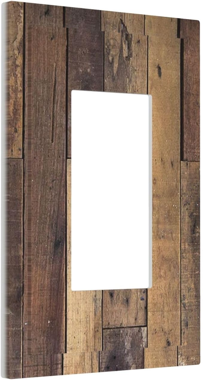 Cool Brown Wood Style Vintage Rustic Print Decorative Outlet Covers 1 Gang Single Rocker Light Switch Cover Plate Wall Plates GFCI Faceplate for Farmhouse Home Decor