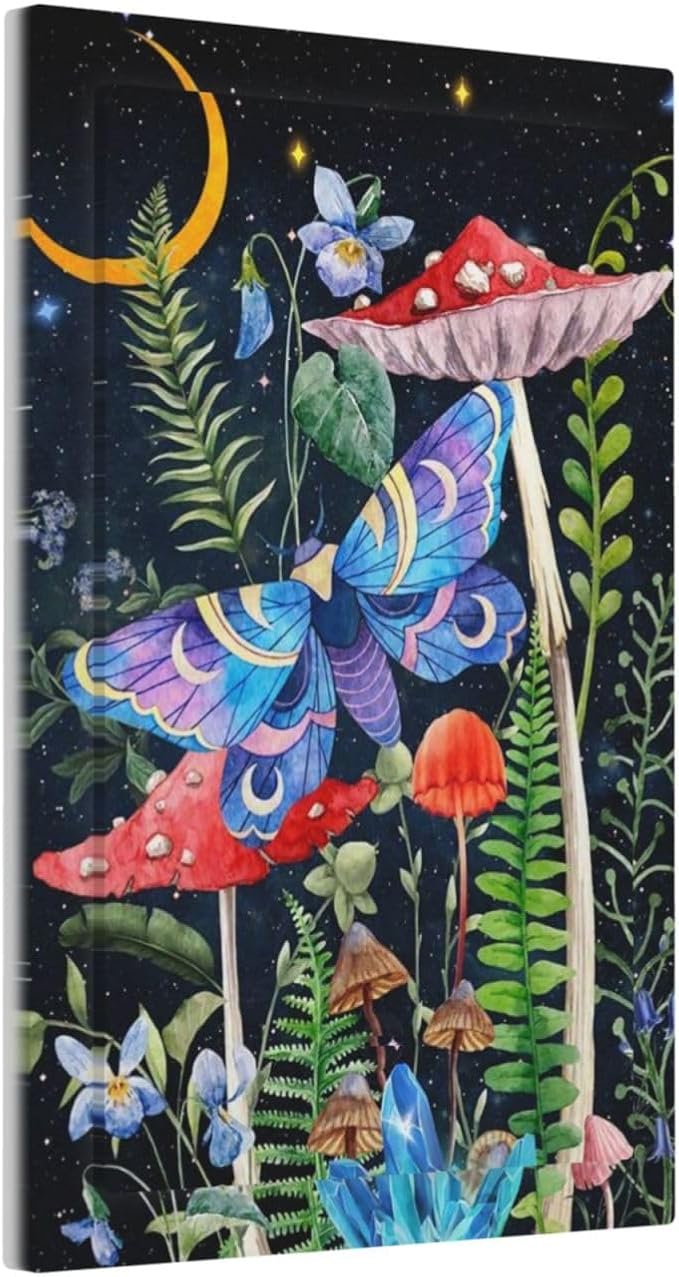 1-Gang No Device Decorative Blank Receptacle Wall Plate Gothic Moth Floral Mushroom Starry Moon Phase Night Butterfly Boho Light Switch Mid Size Electrical Face Plate Cover for Unused Outlets/Switches