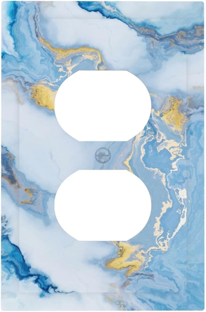 Beautiful Marble Texture Blue Gold Fluid Abstract Print Outlet Covers 1 Gang Duplex Light Switch Cover Decorative Switch Plates Electrical Receptacle Faceplate Wall Plate for Bedroom Bathroom Decor
