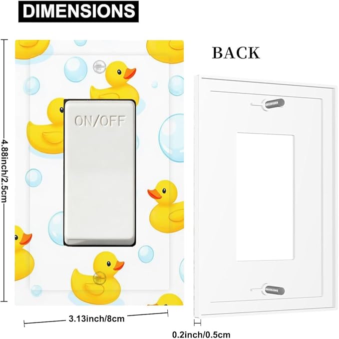 Cheerful Rubber Ducks & Bubbles Bath Time Single Rocker Switch Cover - 1-Gang Standard US Size Bathroom Funny Duck Light Switch Covers for Boys & Girls Bathroom Decor