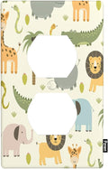 Cartoon Animal Outlet Covers Cute Hippo Crocodile Lion Elephant And Giraffe Funny Wildlife 1-Gang Wall Plate Duplex Standard Receptacle Plug Cover for Boys Girls Room