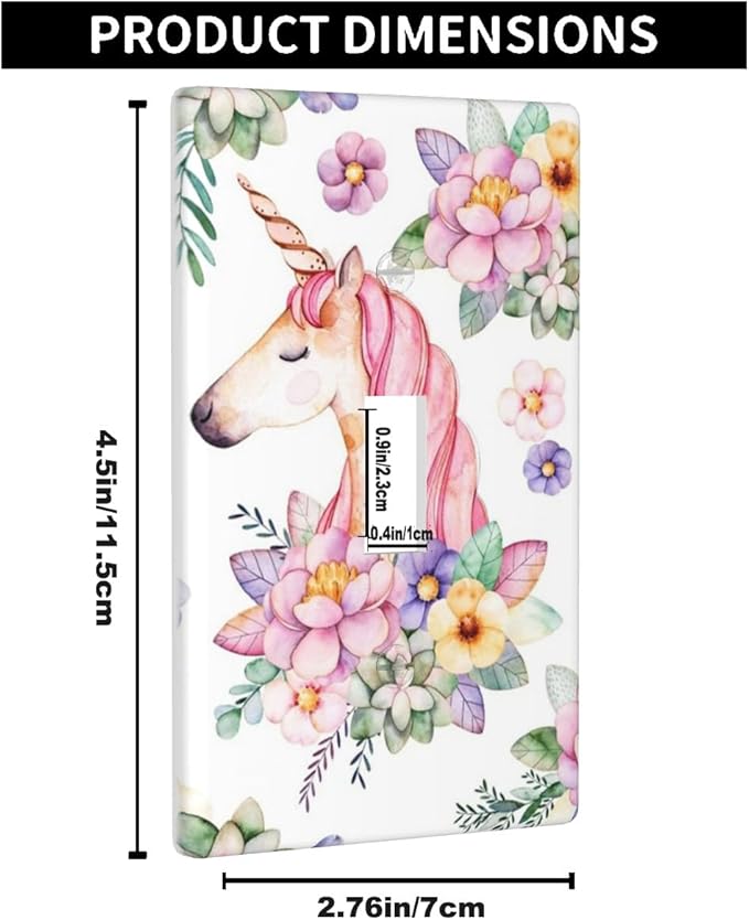 Unicorn Floral Cute Light Switch Cover Plates Decorative Single Toggle Wall Plate, 1 Gang Lightswitch Cover for Girls Bedroom Bathroom Home Decor 4.5"x 2.76"