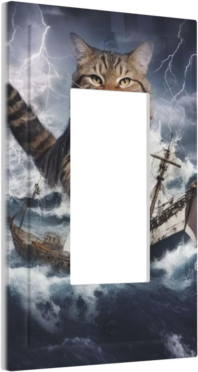 Decorative Outlet Covers Funny Cat Sea Ship Ocean Billow Wave Novelty 1 Gang Single Decora GFCI Device Light Switch Covers Plate 1 Rocker Wall Plate Jumbo Switch Cover Plate