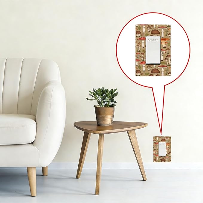 Whimsical Mycology Single Rocker Switch Cover - 1-Gang Standard US Size Vintage Mushroom Light Switch Covers, Woodland Medley for Farmhouse Home Decor