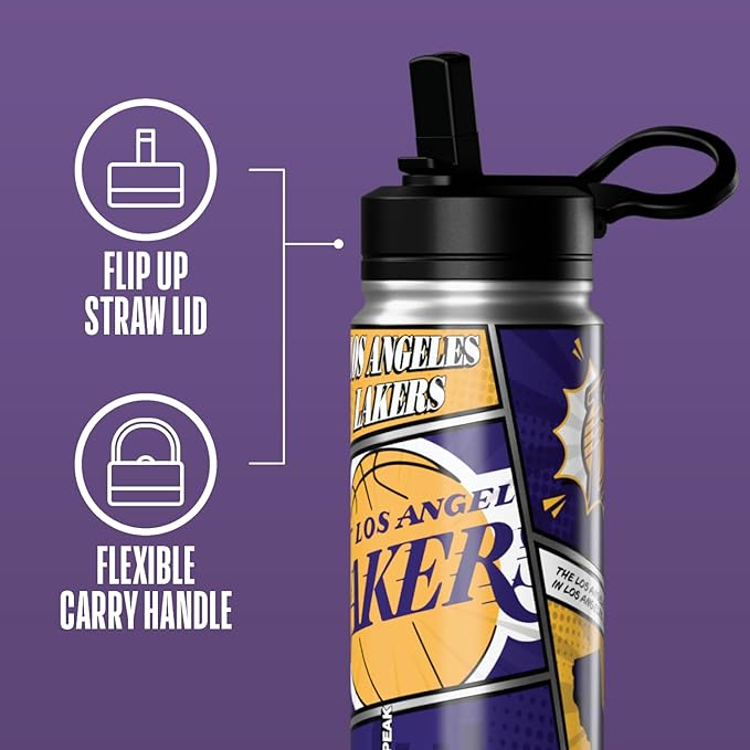Hydrapeak x NBA Los Angeles Lakers 20 oz Stainless Steel Water Bottle, Officially Licensed Double Wall Insulated Sports Bottle with Straw Lid, Reusable Leakproof Gift for Kids & Adults