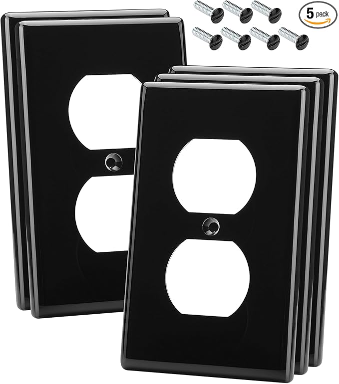 Bates- Duplex Wall Plate, 5 Pack, Black, Electrical Outlet Cover Plates, Wall Outlet Cover