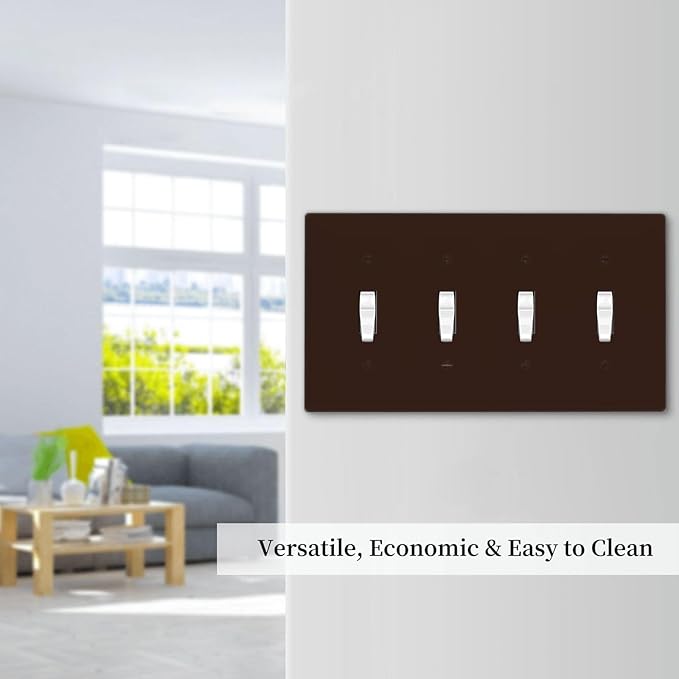 Coffee Brown 4 Gang Quad Toggle Light Switch Cover Decorative Electric Decorative Quadruple Device Switch Face Wall Plate Screwless