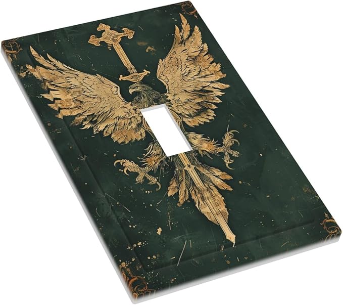 Medieval Retro Golden Eagle Totem Decorative Light Switch Cover 1 Gang Single Toggle Device Electrical Faceplate Switchplates Decorator Outlet Wall Plate for Bedroom Living Room Decor