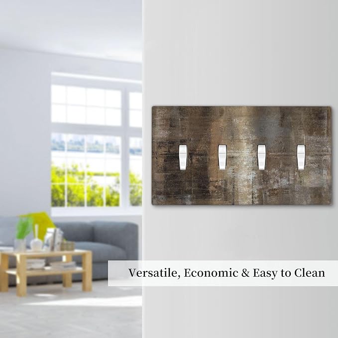 Light Switch Cover Plate Tan Brown Rustic Abstract Wood Vintage Wooden 4 Gang Quad Toggle Decorative Switch Plates Wall Panels Electrical Wall Plates Faceplate for Farmhouse Home Decor