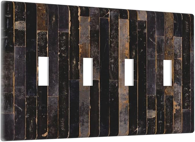 Decorative Switch Plate Covers Black Farmhouse Wood Board 4 Gang Device Light Switch Cover Western Country Lodge Quad Toggle Wall Plate Electrical Faceplate for Bathroom Bedroom Home Decor