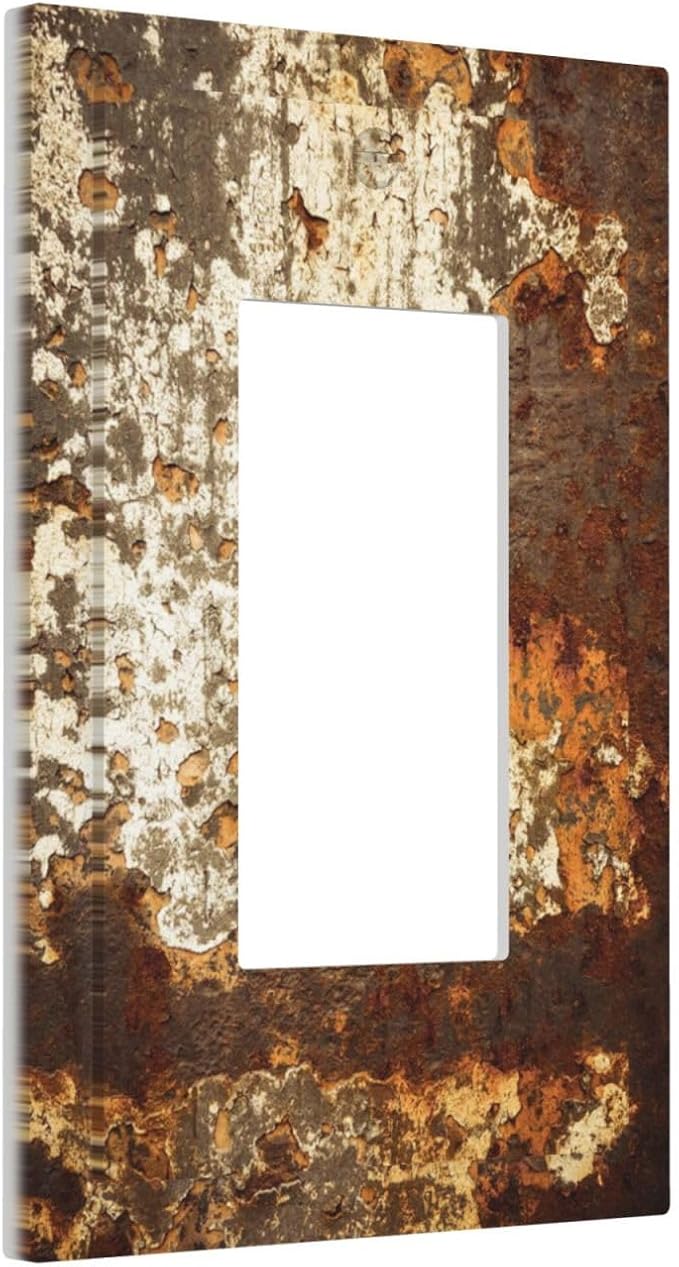 Decorative Outlet Covers Vintage Metal Rust Texture Peeling Paint 1 Gang Single Rocker Light Switch Cover Plate Wall Plates Gfci Faceplate For Farmhouse Cabin Decor