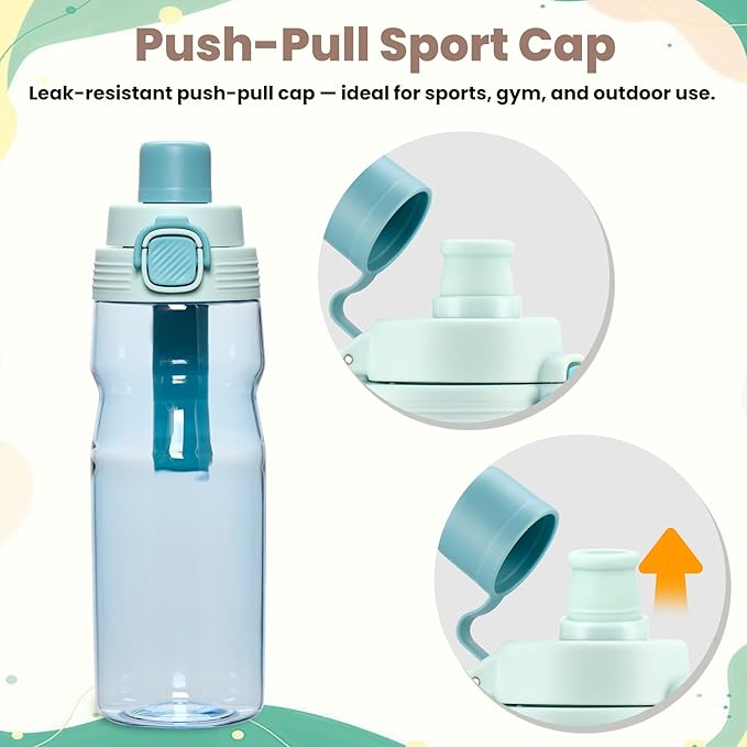 PIQUEBAR Kids insulated Water Bottle 17oz & Sport Water Bottle 24oz Set, Stainless Steel Metal Vacuum Water Bottles, Leakproof Tritan Sport Water Bottles for School Boys Girls, Blue