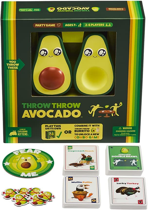 Exploding Kittens Throw Throw Avocado 2-6 Players - Ages 7+ - 15 Minutes to Play - Dodgeball Card Game - Party Game, Family Game Night, Kid and Adult Card Game