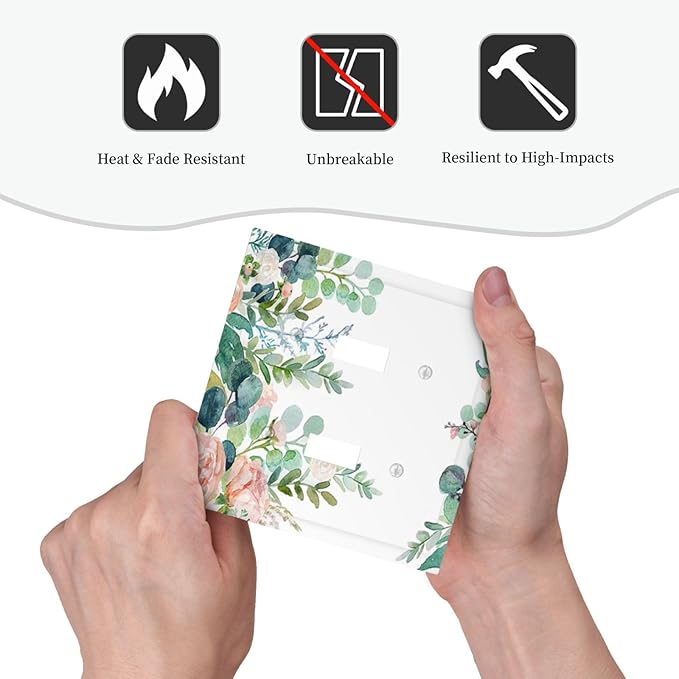 Green Eucalyptus Leaves Floral Watercolor Flower Decorative Switch Plates 2 Gang Double Toggle Outlet Light Switch Cover Wall Plate Electrical Faceplate for Bed Room Living Room Decor