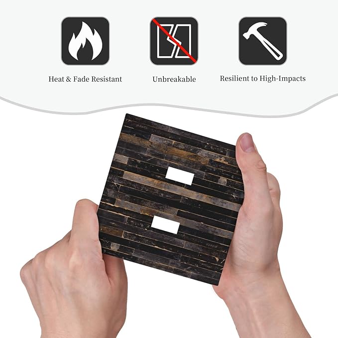 Decorative Switch Plate Covers Black Farmhouse Wood Board 2 Gang Double Toggle Light Switch Cover Western Country Lodge Electric Wall Plate Dual Device Electrical Faceplate for Bedroom Home