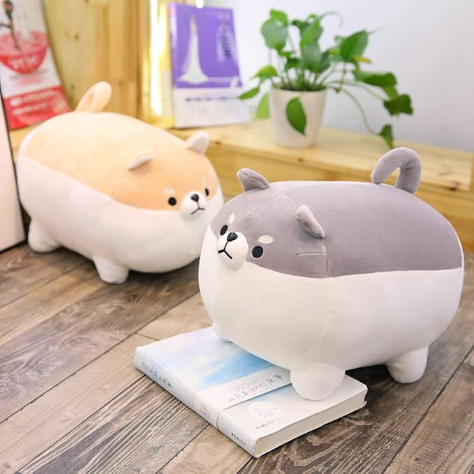 EHOTONG Shiba Inu Dog Plush Pillow, Corgi Stuffed Animal Plush Toy Hug Pillow Gifts for Girl Boy (Gray, 19.6in)