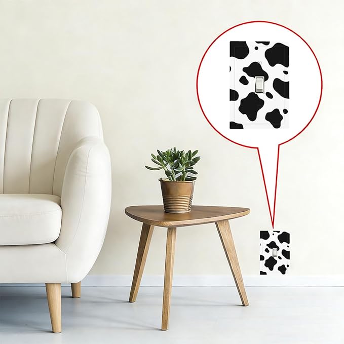 Cow Print 1-Gang Toggle Light Switch Plate, Farmhouse Cowhide Black & White Rustic Animal Print Decorative Wall Plate for Country Homes