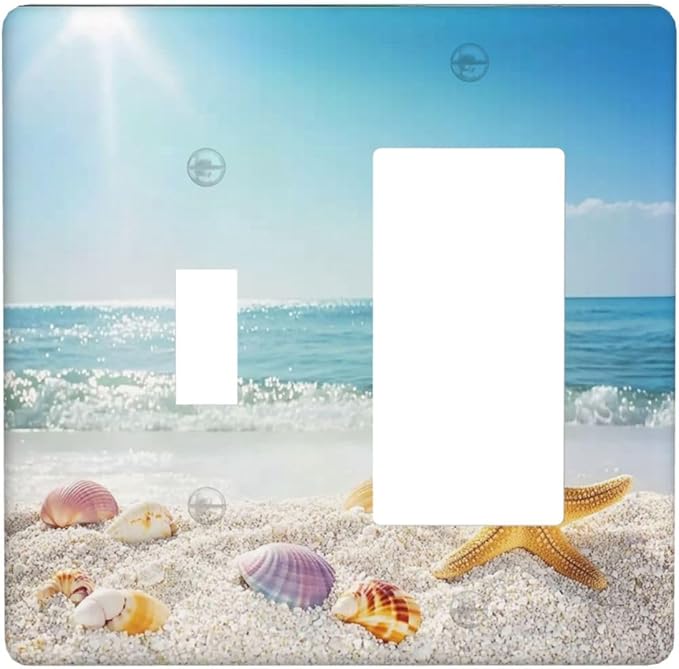 Outlet Covers Summer Beach Colorful Seashell Starfish 1 Toggle 1 Rocker Combination Decorative Wall Plate Electrical Switch Plates Light Switch Cover Plate For Kids Room Nursery Decor