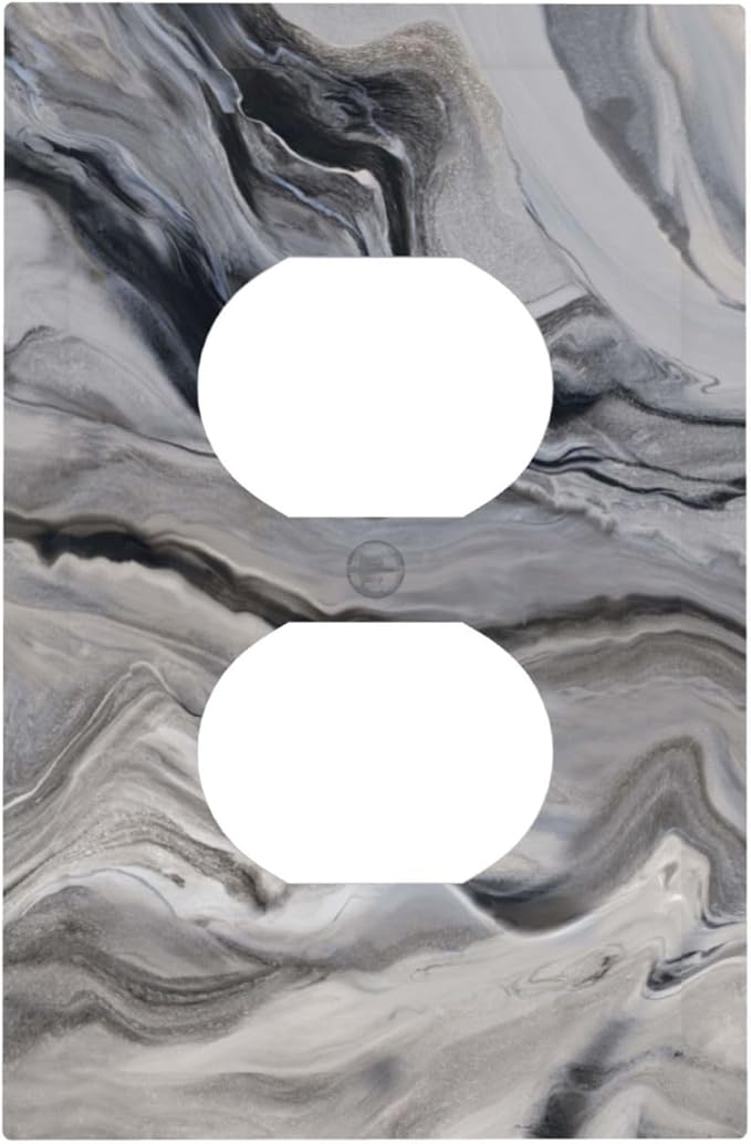 Grey And White Marble Abstract Art Print Outlet Covers 1 Gang Duplex Light Switch Cover Decorative Switch Plates Electrical Receptacle Faceplate Wall Plate for Bathroom Kitchen Decor