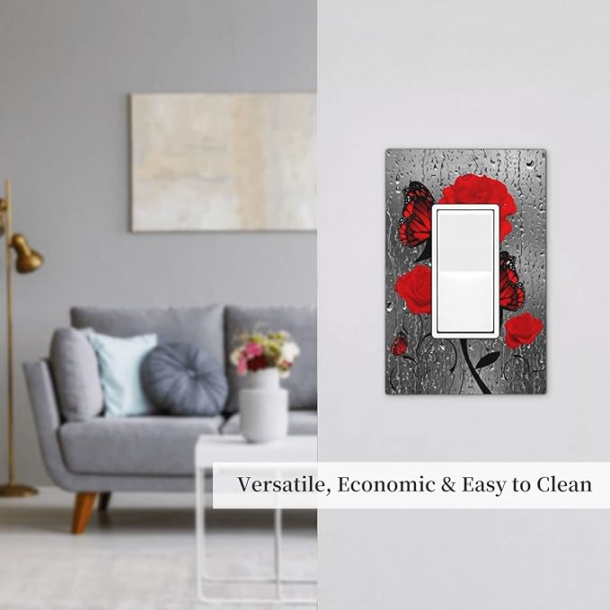 Blush Pink Gray Rose Flower 1 Gang Rocker Outlet Light Switch Wall Plate Cover Electrical Faceplate Switchplates Girls Red Butterfly Rose Floral Farmhouse Abstract Bathroom Bedroom Home Decor 5" x 3