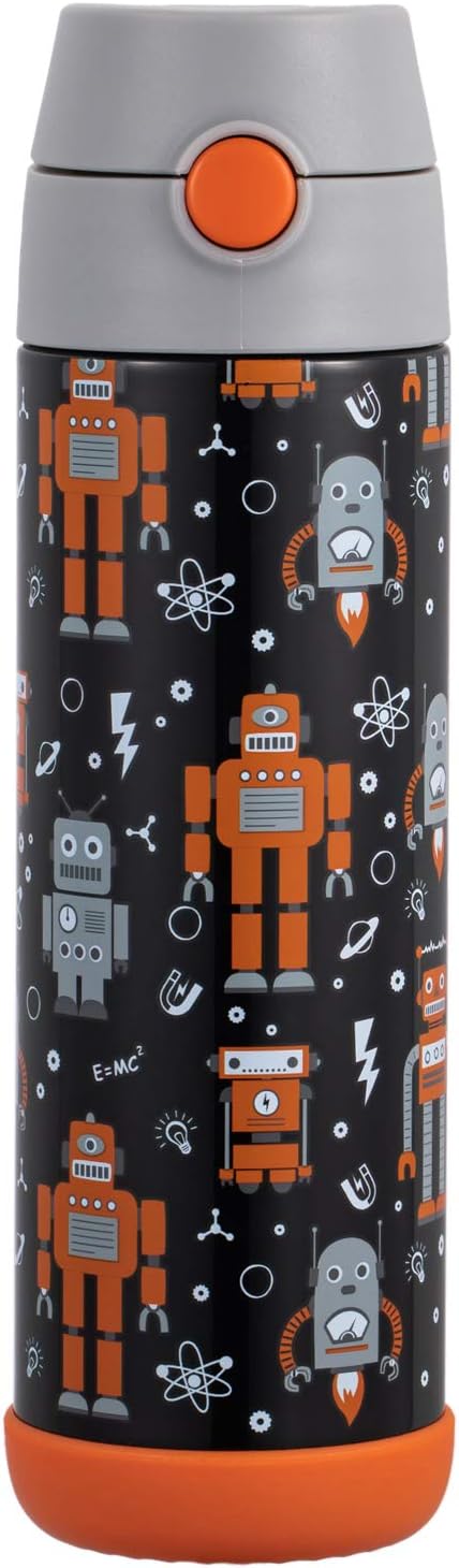 Snug Insulated Kids Water Bottle with Straw & Spout – Double-Wall Stainless Steel, Leakproof, Easy-Flip Lid – For School, Travel, Toddlers & Big Kids - Robots, 17oz