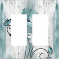 Decorative Outlet Covers Teal Daisy Floral Butterfly Vintage Wood 2 Gang Double Rocker Light Switch Cover Decorative Switch plates Electrical Wallplates GFCI Receptacle for Bathroom Bedroom