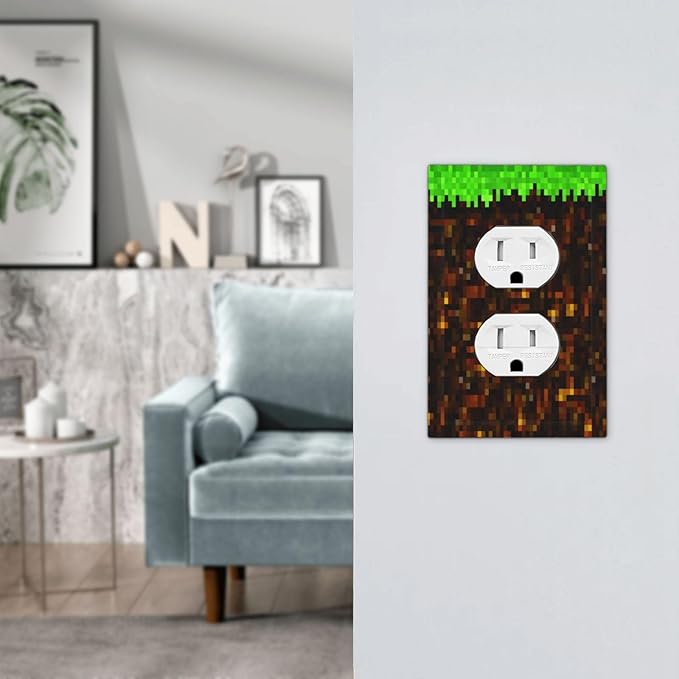 Outlet Covers Pixel Grass Block 1 Gang Duplex Light Switch Cover Plate Decorative Wall Plates Electrical Switchplate Receptacle for Kids Room Home Decor（2 Pack）