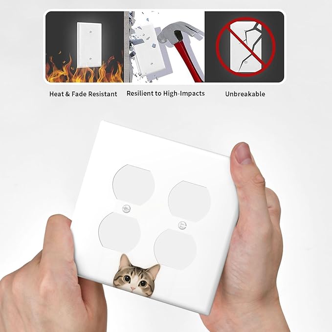 Cat Double Duplex Receptacle Outlet Cover Wall Plate Decorative 2 Gang Light Switch Covers Electrical Switchplate Home Decorate Faceplat for Bathroom Bedroom Kitchen Room 4.5 x 4.5 Inch