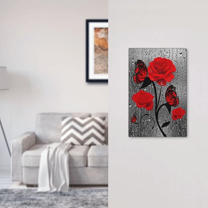 Butterfly Red Rose Flower 1 Gang Light Switch Cover No Decive Blank Wall Plate Decorative For Girls Bathroom Home Bedroom Art Panel Decorate 5" x 3