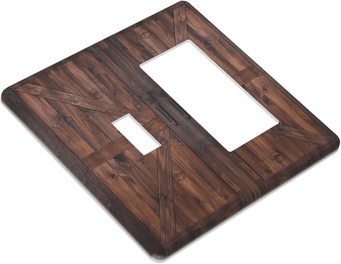 Rustic Barn Doors Vintage Brown Wood Plank Print Outlet Covers 1 Toggle 1 Rocker Combination Decorative Wall Plate Electrical Switch Plates Light Switch Cover Plate for Farmhouse Home Decor