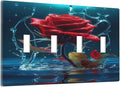Red Rose Blue Water Drips Quad Toggle Light Switch Cover Decorative 4 Gang Wall Plate Covers Electrical Faceplate Switchplate for Kidroom Bathroom Bedroom Living Room Decor