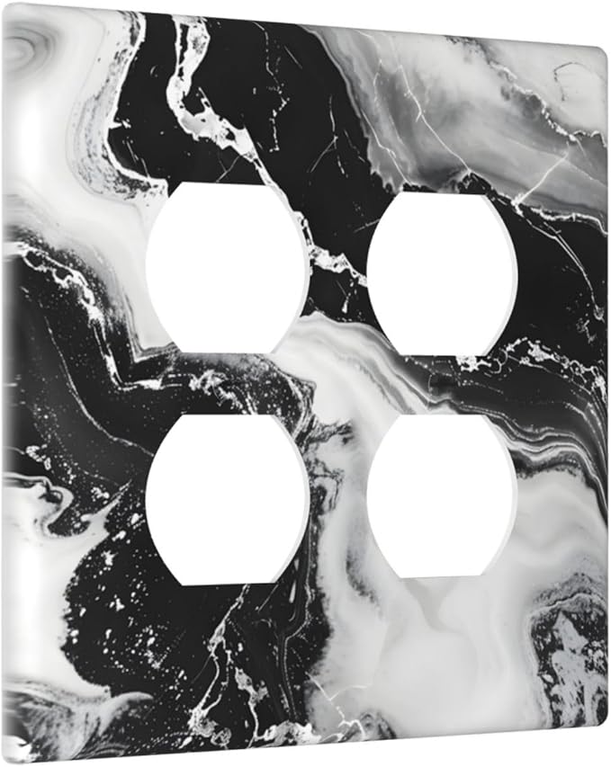 Ink Painting Marble Black White Abstract Luxurious Print Outlet Covers 2 Gang Double Duplex Decorative Light Switch Covers Electrical Wallplates Socket Faceplate for Kitchen Office Decor