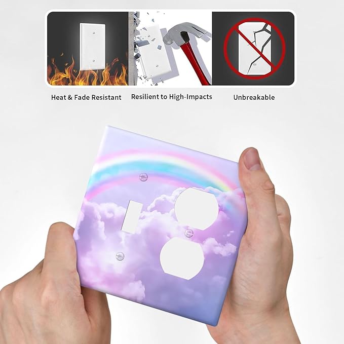 Outlet Covers Rainbow Sky with Clouds 2 Gang Decorative Switch Plates 1 Toggle Duplex Combo Light Switch Cover GFCI Electrical Wall Plates for Bathroom Home Decor