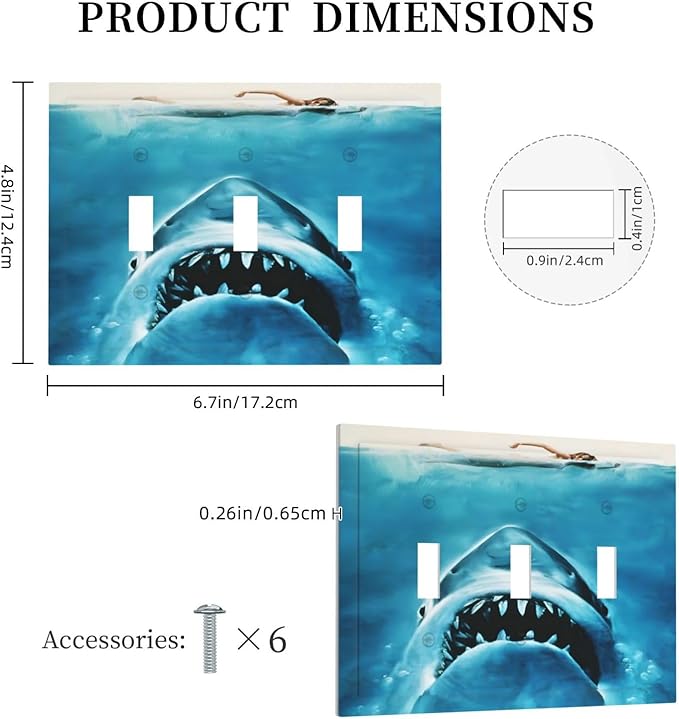 Swimming Woman Funny Shark Blue Ocean Decorative Switch Plates 3 Gang Wall Plate Triple Toggle Light Switch Cover Faceplate Electrical Wall Panels for Kids Room Bedroom Home Decor