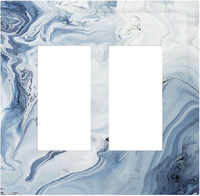 Decorative Outlet Covers Blue Marble Pattern 2 Gang Double GFCI Rocker Electrical Wall Panels Light Switch Cover Plate for Bedroom living Room Decor