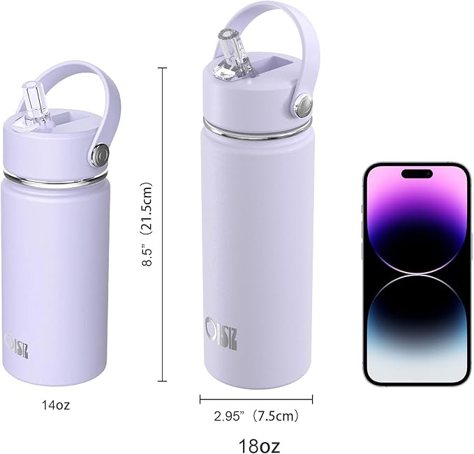 OISIZ 18oz Kids Water Bottle with Straw Lid, Vacuum Insulated Water Bottle Stainless Steel Water Bottles for Kids for School, Leakproof Water Bottle, BPA Free and Keep Cold for 24 Hours