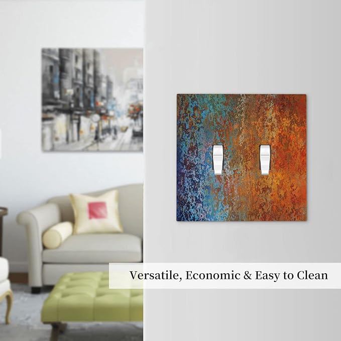 Decorative Switch Plate Covers Vintage Copper Rust 2 Gang Double Toggle Light Switch Cover Red Celestial Blue Flatprint Electric Wall Plate Dual Device Electrical Faceplate for Kitchen Room