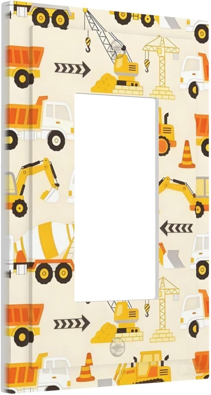 Decorative Outlet Covers Construction Vehicle Yellow Trucks Diggers 1 Gang Rocker Light Switch Cover Plate Single Wall Plates for Electrical Switch Plate Covers Faceplate for Home Decor