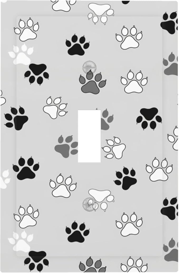 Monochrome Paw Print 1-Gang Toggle Light Switch Plate, Minimalist Dog Lover's Pet Paws Neutral Tone Decorative Wall Plate for Pet Owners Decor