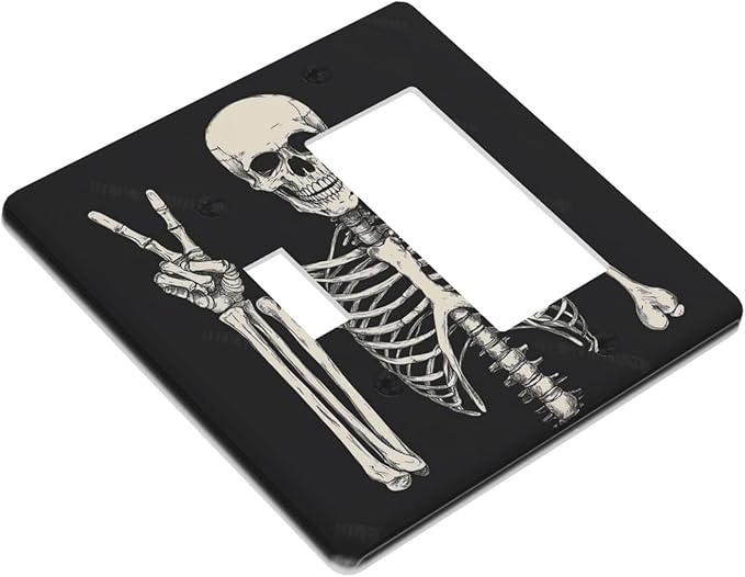 Outlet Covers Skeleton Skull Boho Hippie Dark Background 1 Toggle 1 Rocker Combination Decorative Wall Plate Electrical Switch Plates Light Switch Cover Plate For Cabin Office Decor