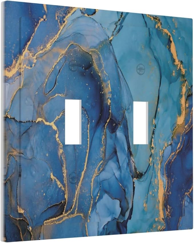 Blue Marble 2 Gang Double Toggle Light Switch Cover Decorative Electrical Switchplate Faceplate Modern Ombre Watercolor Ink Art Faceplate for Kitchen Bedroom Bathroom Standard Size