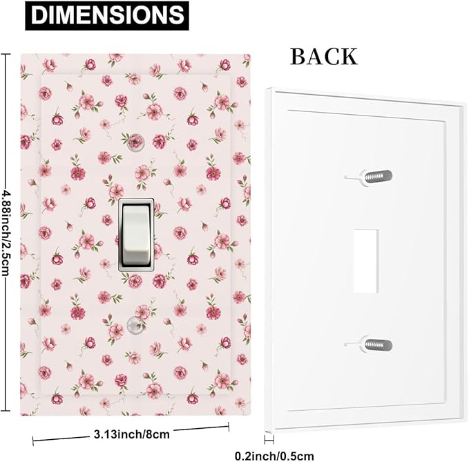 Pink Ditsy Floral 1-Gang Toggle Light Switch Plate, French Country Petite Floral Vintage Shabby Chic Decorative Wall Plate for Girls Room