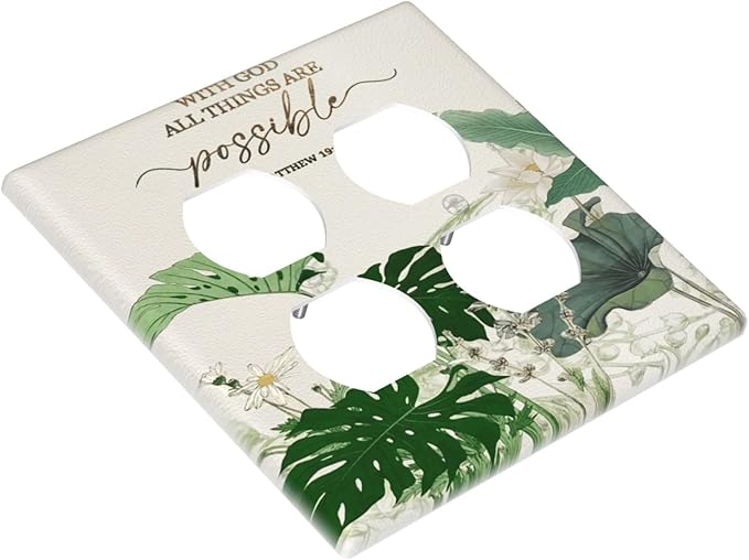 Decorative Outlet Covers Boho Green Monstera Leaf Inspirational Quotes 2 Gang Light Switch Cover Plate Double Duplex Wall Plates for Electrical Outlets Switch Plate Covers for Home Decor