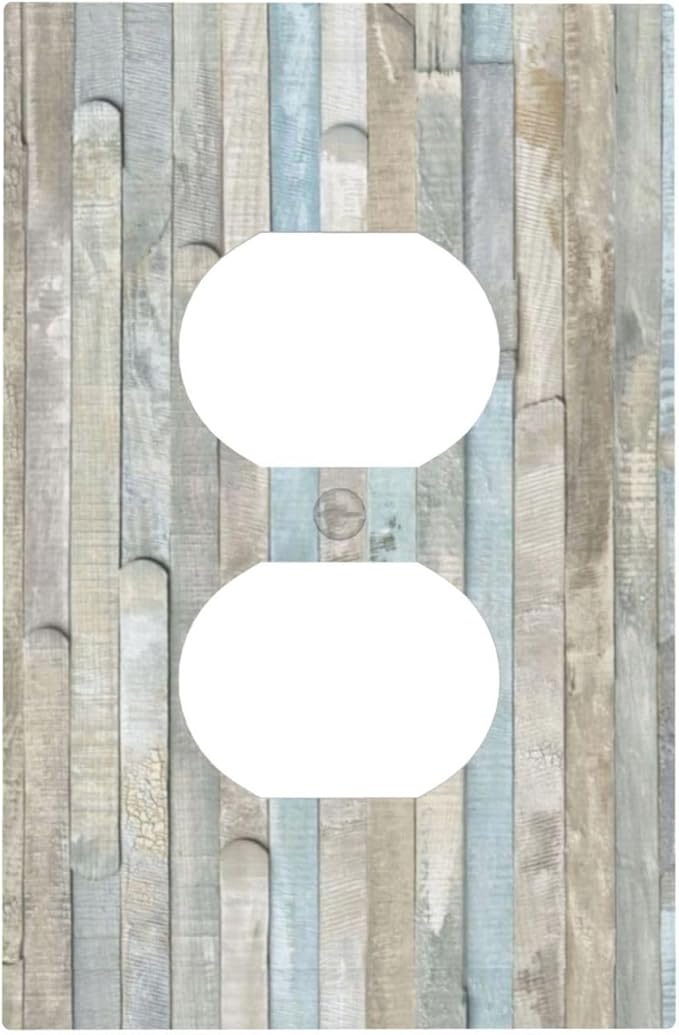 Country Rustic Vintage Turquoise White Teal Blue Board Teal Wood Wooden Plank 1 Gang Duplex Wall Plate Electrical Receptacle Outlet Cover Decorative Dual Device Mid Size Plug Light Switch Wallplate